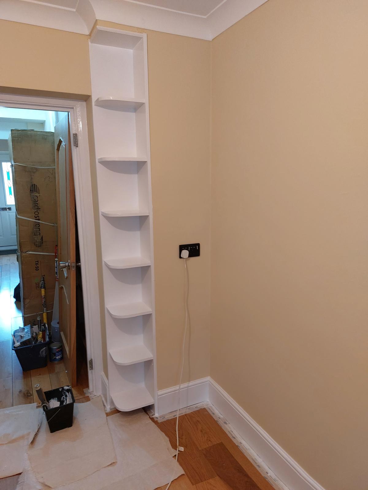 Built shelving detail in finished room